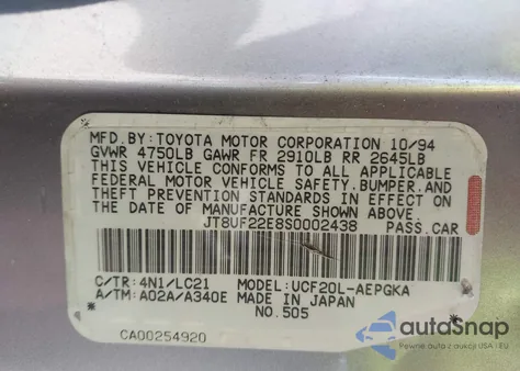 1995 Lexus Ls 400 from USA, damaged, VIN JT8UF22E8S0002438
